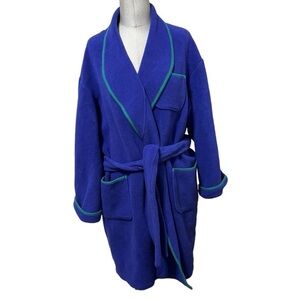 L.L.Bean Men’s Bath Robe Blue with Green Trim Chest Pocket 2 Front Pockets Large